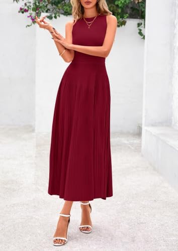PRETTYGARDEN Women's Summer Pleated Midi Work Dress