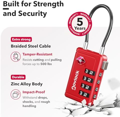 TSA Approved Luggage Locks, Travel Locks with Inspection Indicator