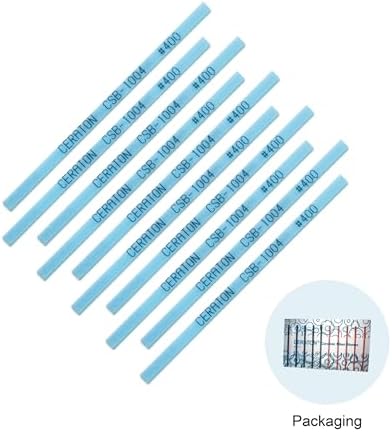 MIRACLE Ceraton Ceramic Fiber Stone – Pack of 10, 3.94" L x 0.16" W x 0.04" T, #400 Grit, Blue – for Grinding, Polishing, Deburring, EDM Removal – Compatible with Air, Power & Ultrasonic Tools