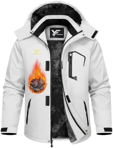 Yufawow Men Winter Jacket Skiing Jacket Insulated Fleece Lined Waterproof Windbreaker for Snowboard Hiking Camping ATV Outdoor Work
