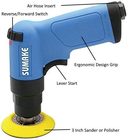3 inch Mini Pistol Grip Air Polisher and Sander, Pistol Grip, 2100 RPM, Composite Housing, (Sumake ST-C121)