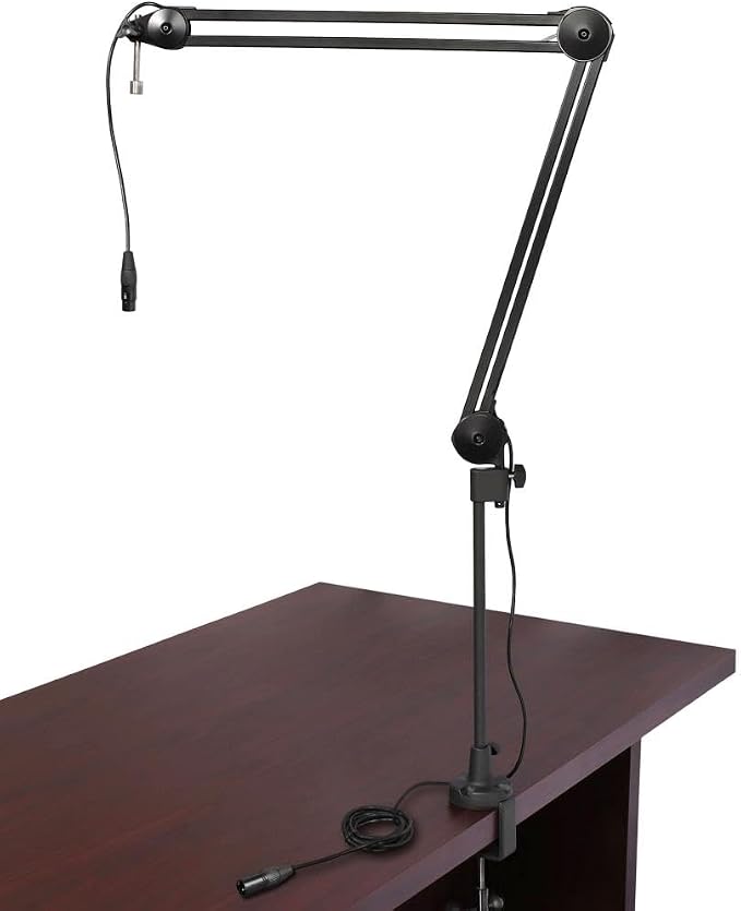 Two-Section Broadcast Microphone Boom Arm with Internal Springs Integrated XLR Cable, 40" Reach Desk Clamp, 360° Rotation, C-Clamp Mount and 14" Riser for Podcast Streaming Recording