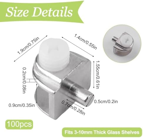 Adjustable Glass Shelf Bracket, 100Pcs Frameless Glass Clamp with Pin Wall Mounted Clips for 3-10mm Glass Cabinet