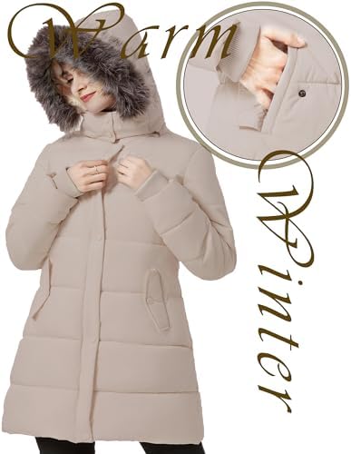 GGleaf Women's Winter Puffer Coat with Removable Fur Hood Warm Snow Jacket