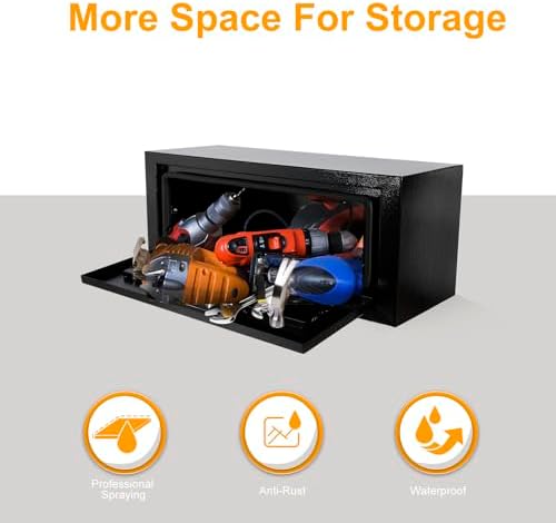 Underbody Truck Box Steel Storage Tool Box,27.5 x 10.5 x 10 Tool Chest Organizer w/Lock and Keys For Pickup,Truck Bed, RV, Trailer,Heavy Duty Waterproof Blac box