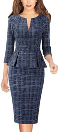 VFSHOW Womens Work Business Office Front Zipper Peplum Church Sheath Dress