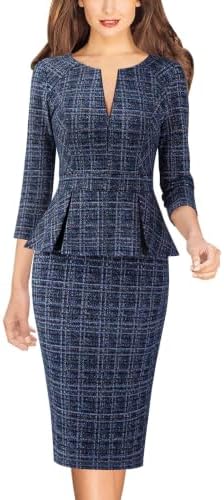 VFSHOW Womens Work Business Office Front Zipper Peplum Church Sheath Dress
