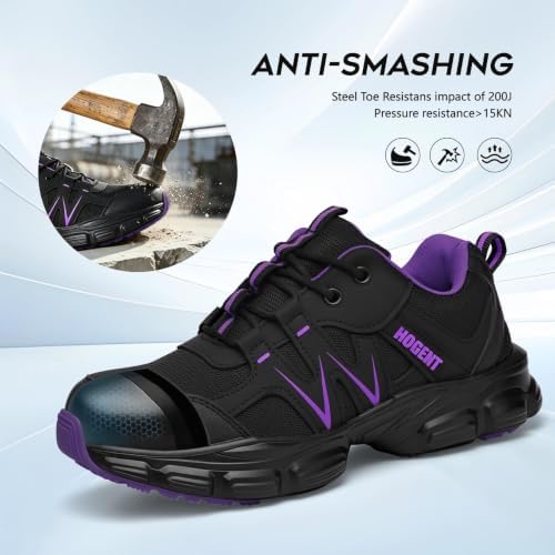 Hogent Steel Toe Shoes for Men Women - Non Slip & Lightweight Work Shoes