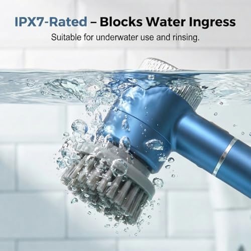 Electric Spin Scrubber, Cordless Shower Scrubber with Digital Display, 3 Speed Power Cleaning Brush with 5 Replaceable Heads, Ideal for Bathroom Tile Tub Sink Floor (White-2PCS)