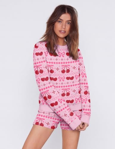 Ekouaer Fuzzy Fleece Pajamas 2 Piece Warm Soft Lounge Set Long Sleeve Sweater Top and Shorts Loungewear Outfits Sweatsuits