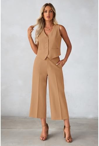 luvamia Vest Pant Suits for Women Dressy Wide Leg 2 Piece Sets Work Outfits