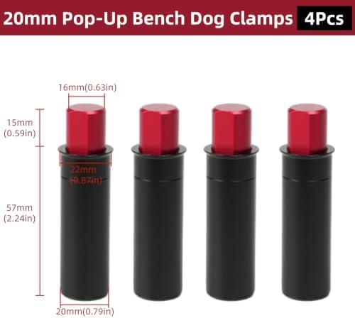 20mm Pop-Up Bench Dog Woodworking Bench Dog Clamp Poping Up Table Baffle Plate Planing Stopper Limit Block for MFT Tables and DIY Projects 4Pcs