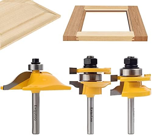 3PCS 1/4" Shank Router Bit Set,Raised Panel Cabinet Door Making Router Bits