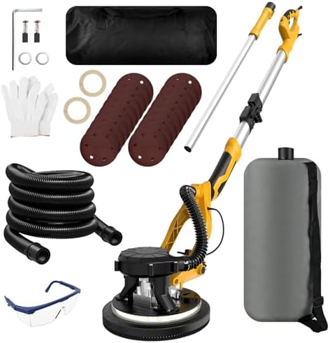 1390W Drywall Sander with Vacuum, 11.5A Electric Drywall Sander with 900-2800RPM 5 Variable Speed, Popcorn Ceiling Removal Tool with Extendable Handle, LED Light, 18x Sanding Discs