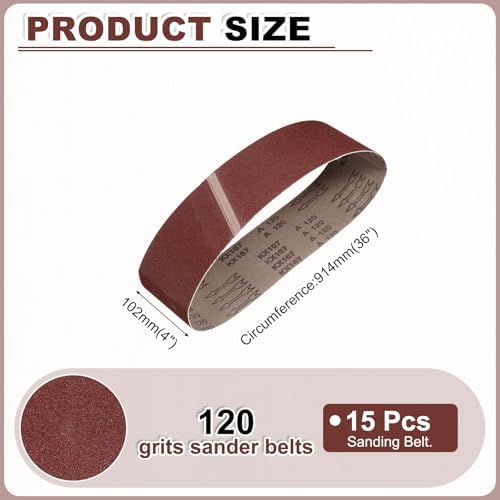 HARFINGTON 4 x 36 Inch Sanding Belts, 15 Pcs 120 Grits Aluminum Oxide
