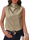 Cicy Bell Womens Mock Neck Satin Tank Tops Silky Business Casual Outfits