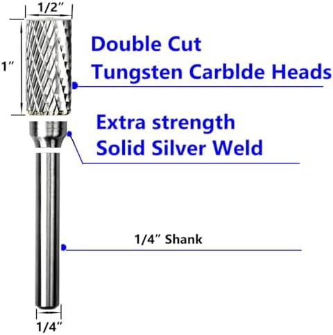 Carbide Burr Set 1/4" Shank SB-5 Die Grinder Bits Tungsten Double Cut Burr Bits (1/2" Cutter Dia X 1" Cutter Length) for Die Grinder Kits Metal Grinding Drilling Polishing (1pcs)