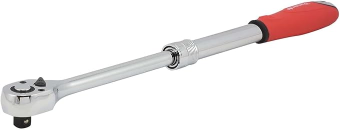Neiko 03068A 1/2-Inch Drive Extendable Ratchet Handle | 72 Tooth Reversible Ratcheting Feature w/Soft Grip Handle | 12 to 17-1/2” Lengths, Red