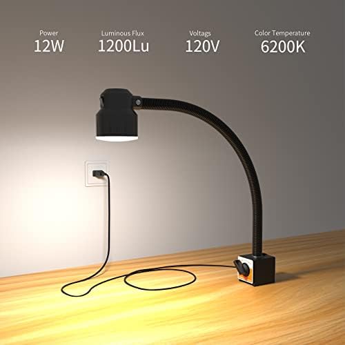 35LEDs Magnetic Light, 1200 Lumen 120v Flexible Gooseneck Work Light with Adiustable Magnetic Base for Lathe CNC Milling Drill Press Sewing Machine Industrial Lighting, 12W
