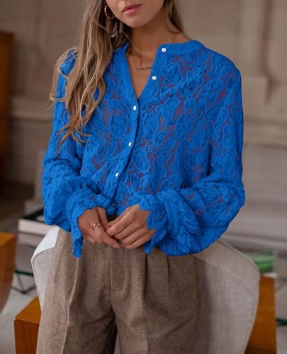 PRETTYGARDEN Women's Fall Trendy Long Sleeve Lace Tops
