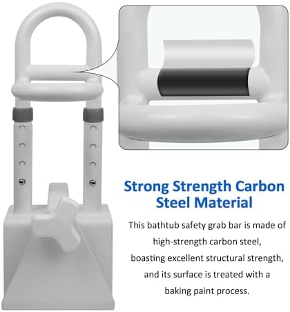 Triple Grip Bathtub Safety Rail, 16.5-19.7 Inch Height Adjustable Bathtub Handrail, Shower Support Handle for Side of Tub, Handicap Shower Safety Grab Bar for Seniors Elderly