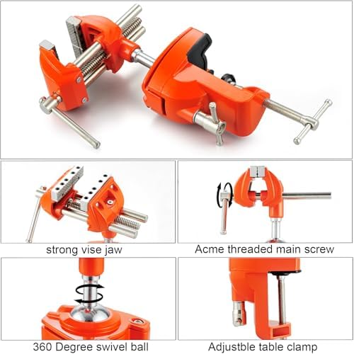 MAXMAN Clamp Bench Vise, 360° Cast Steel Swivel Base, Woodworking for DIY