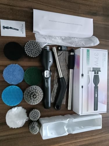 9-in-1 Electric Spin Scrubber with 9 Brush Heads Cordless Cleaning Brush Scrubber Adjustable Angle IPX5 LED Digital Display Screen Shower Cleaning Brush for Home Bathroom (Black)