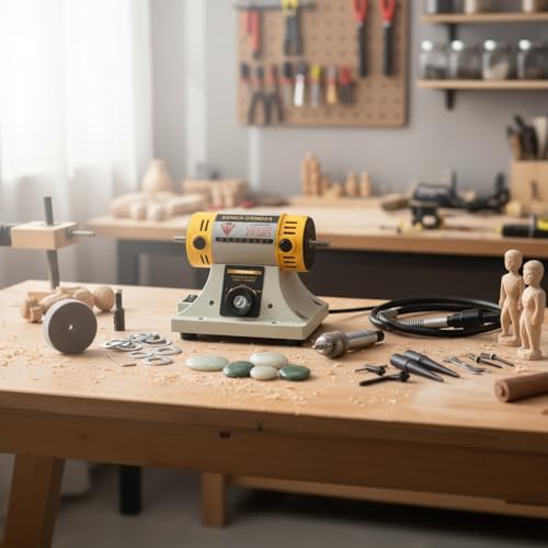 Jewelry Gem Polishing Grinding Machine Bench Lathe Rock Saw Lapidary Polisher Buffer 110V Mini Table Saw DIY Jewelry Grinder Equipment Tool 0-10000r/min with Flexible Shaft