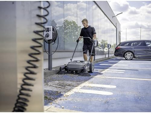 KÄRCHER Pro Walk Behind Outdoor Push Sweeper, KM 70/20 C 2SB, Two Bristle Brushes, Sweeps up to 20,000 ft²/h - 11 Gallon Capacity - for Commercial Use in Warehouses, Workshops, and More