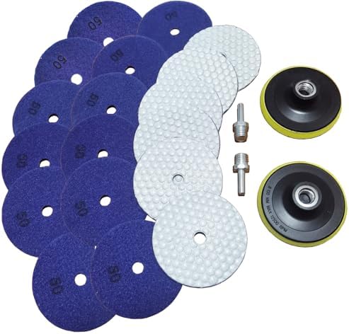 16 Packs Dry Diamond Polishing Pads Grit 50, 4 Inch Dry/Wet Granite Sanding Pad for Bufffing Marble Quartz Concrete Stone Tiles Used for Grinder Polisher Drill