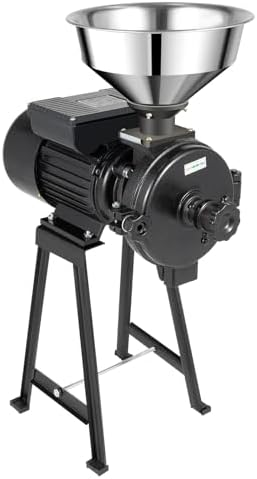 Electric Mill Grinder, 1500W Grain Milling Machine, 110V1400r/m Commercial 9.64Inch Stud Length 5.9Inches Cast Steel Abrasive Disc Dry Items Grinding w/Stainless Steel Funnel, Capacitor Box, Black