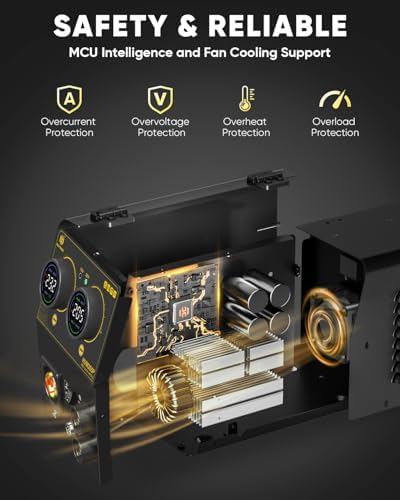 H HZXVOGEN 205A MIG Welder, 110/220V 5 in 1 Gas Pulse MIG/Flux Core Pulse MIG/Stick/Lift TIG/Spool Gun Welding Machine with Synergic Multiprocess Aluminum Welder Machine
