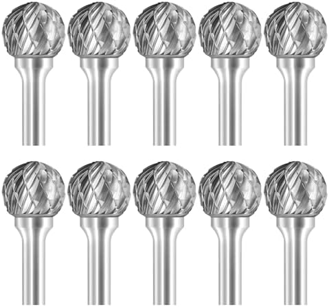 SD-5 Tungsten Carbide Burr Rotary File Ball Shape Double Cut with 1/4''Shank for Die Grinder Drill Bit - 10Pcs