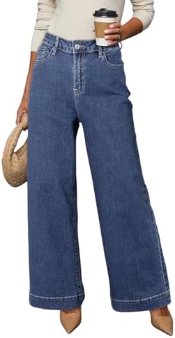 Dokotoo Women's Casual High Waisted Jeans Stretch Wide Leg Loose Denim Pant
