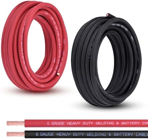 6 Gauge Battery Cable, 30FT Red + 30FT Black 6 AWG Pure Copper Wire Welding Cable, for Automotive, Battery, Solar and Generator, Standard USA OFC Wire