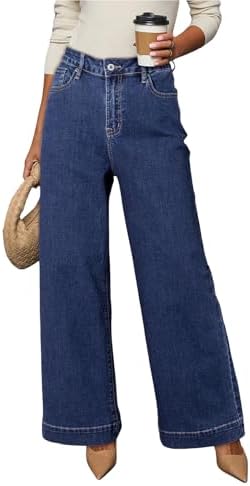 Dokotoo Women's Casual High Waisted Jeans Stretch Wide Leg Loose Denim Pant