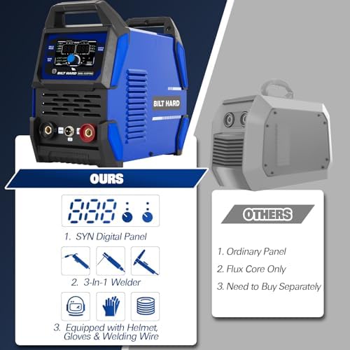 BILT HARD 135A IGBT Inverter Welder, 110V Flux Core MIG/Lift TIG/Stick 3-in-1 Welding Machine with LED Display & Synergic Control, 2T/4T/SPOT Modes & Solar Helmet
