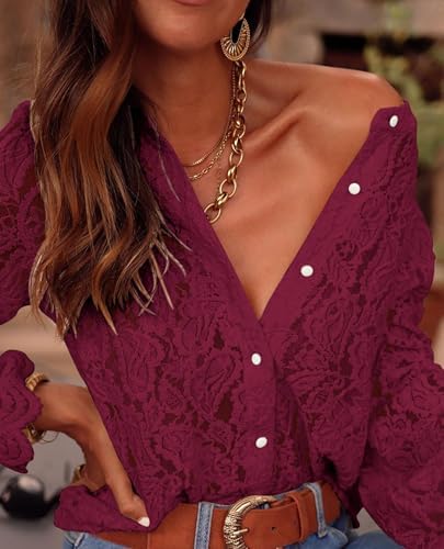 PRETTYGARDEN Women's Fall Trendy Long Sleeve Lace Tops