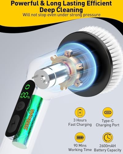 Electric Spin Scrubber,Cordless Shower Cleaning Brush IPX7 Waterproof with 3 Replaceable Brush Heads, Adjustable Extension Handle and Power Dual Speed,Power Scrubber for Bathroom Tub Tile Floor Car
