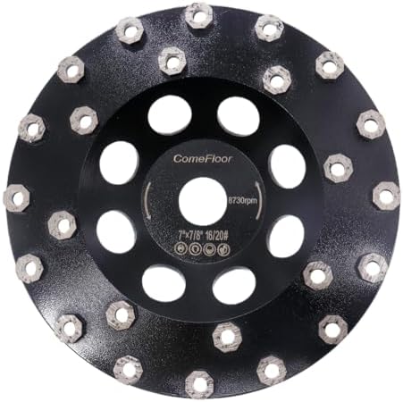 Diamond Grinding Cup Wheel for Hard Concrete Floor, Epoxy Coating Removal, 24 Aggressive Honeycomb Segments, 7 Inch 7/8" Arbor, 16/20 Grit