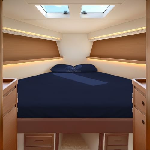 JS Sanders Collection 4PC Boat Sheet Set Universal V Berth, Nayy Blue