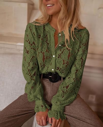 PRETTYGARDEN Women's Fall Trendy Long Sleeve Lace Tops
