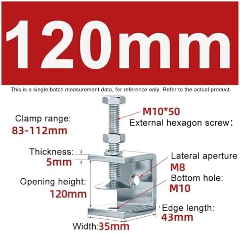 1PCS Galvanized Carbon Steel Tiger Clamp Multiple Shapes Open Height 20-130MM Thickened Material Fixed Fixture Clamping Device(120MM,Hexagonal)