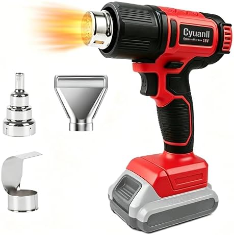 Cordless Heat Gun for Milwaukee 18V Battery, 350W Fast Heating Hot Air Gun, LCD Display 2 Temp 120℉-1110℉, 3 Nozzles Portable Gun for Shrink Tubing, Paint Removal, Soldering DIY, Tool Only