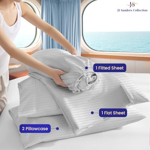 JS Sanders Collection 4PC Boat Sheet Set Universal AFT Berth, Silver Stripe