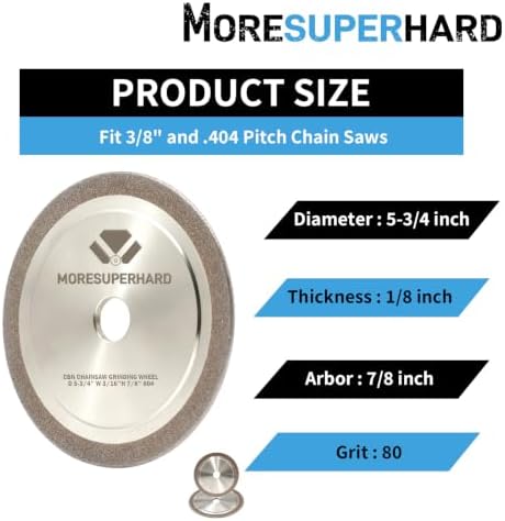 CBN Chainsaw Grinding Wheel, 5-3/4" Diameter, 3/16" Thick, 7/8" Arbor, 80 Grit, Fits 3/8" and .404 Pitch Steel Chains(3/16" Thick)