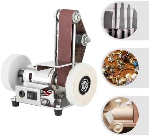 Mini Belt Sander, 7 Adjustable Speed Electric Bench Grinder Sanding Machine, Multifunctional Table Top Grinder Polisher for DIY Craft Woodworking Knife Stained Glass Jewelry Making