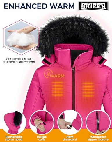 Skieer Women's Ski Jacket Waterproof Warm Puffer Thick Hooded Winter Coat