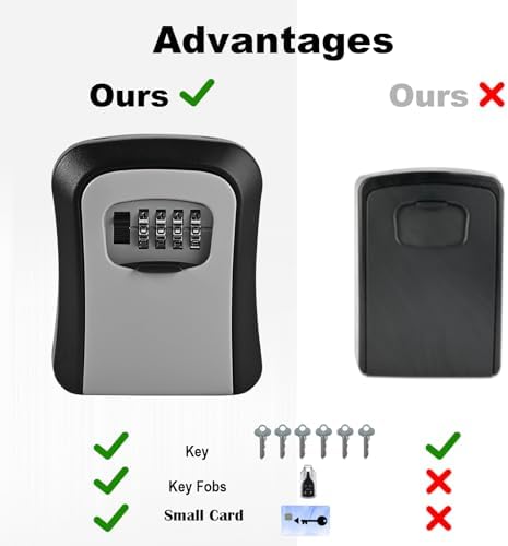 L Large Key Lock Box, 4.5”x3.7”x1.5” Waterproof Kirsite Lockbox | Combination Lockbox for Keys Outdoor, Portable Key Lock Box Wall Mount with Code (L Size, Gray)
