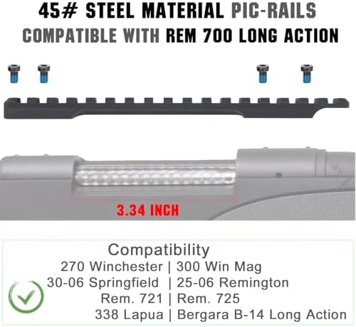 ohhunt Rail Mount 0 MOA Scope Mount Picatinny Steel with #6-48 #8-40 Screws Compatible with Remington 700 Short Action | Long Action (Long Action | 0 MOA)
